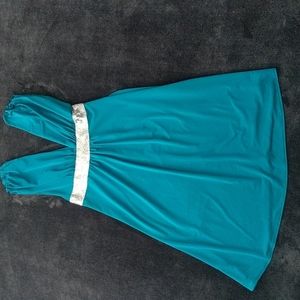 Deep V Teal Sequined Flowy Stretch Dress